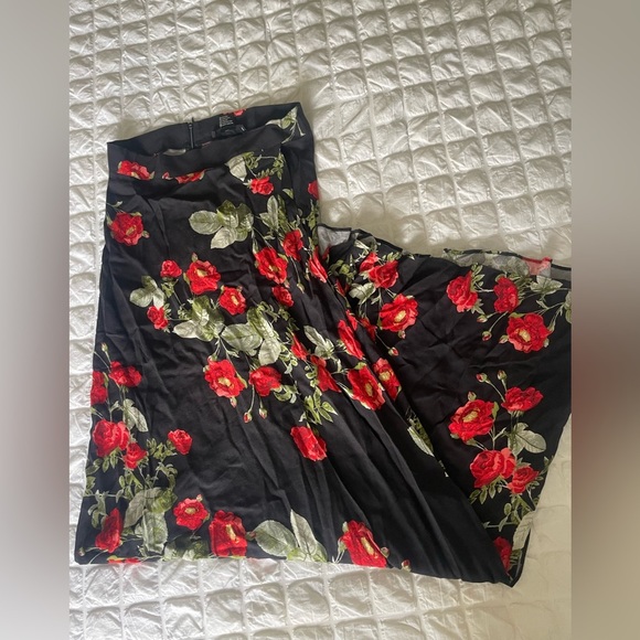 Olivaceous Black Maxi Skirt with Red Floral Design - Picture 1 of 7